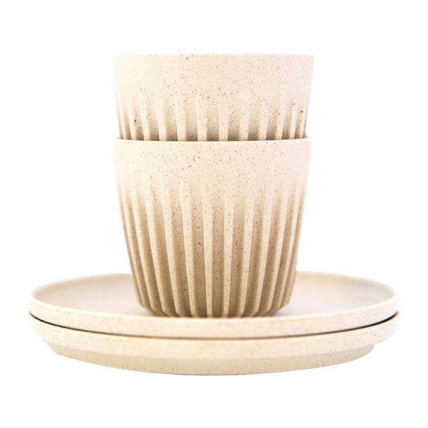 HuskeeCup Two Cups with Saucer 3oz Natural in Box
