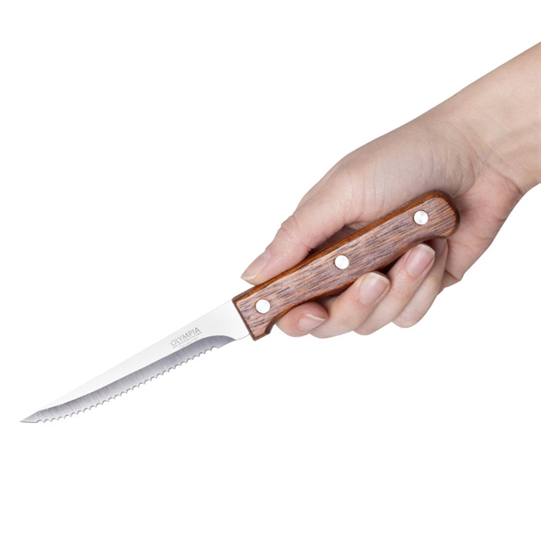 Olympia Steak Knife Wooden Handle 114mm (12 Pack)