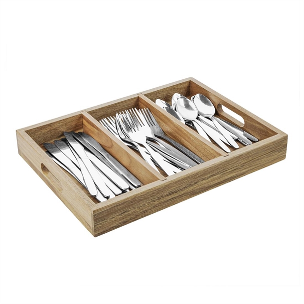 Olympia 3 Section Cutlery Tray Acacia Wood