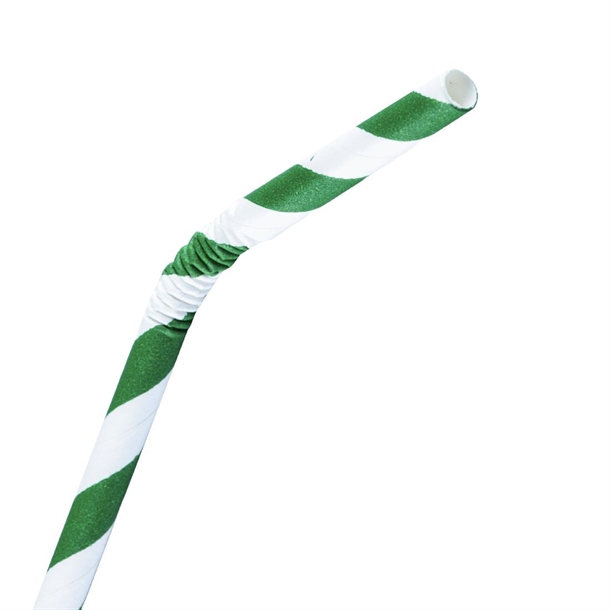 Fiesta Compostable Bendy Paper Straws Green Stripes (250 Pack)