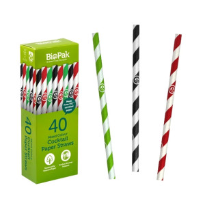 BioPak BioStraw Mixed Cocktail Straws - 6mm (40 Pack)