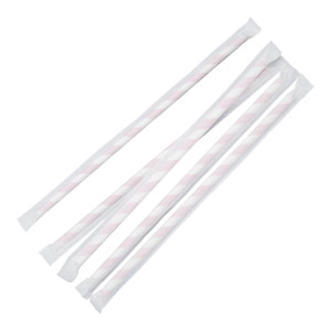 Fiesta Compostable Individually Wrapped Paper Straws Red Stripes (250 Pack)