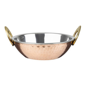 Olympia Copper Kadai Dish Stainless Steel Brass Handles 660ml