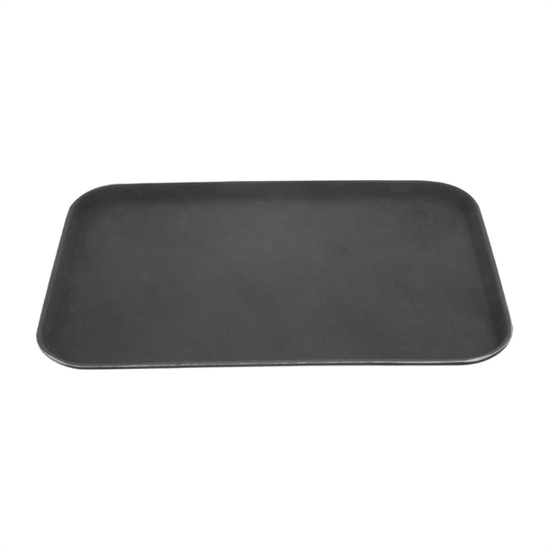 Olympia Kristallon Anti-Slip Fibreglass Rectangular Tray Black - 405x560mm