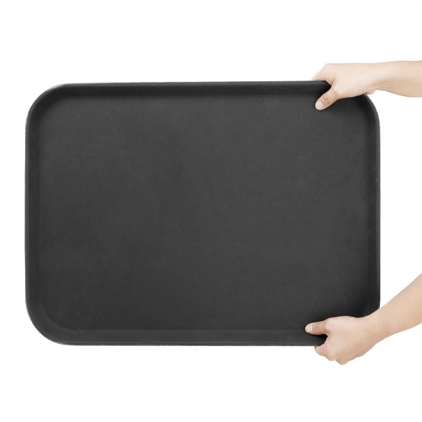 Olympia Kristallon Anti-Slip Fibreglass Rectangular Tray Black - 405x560mm
