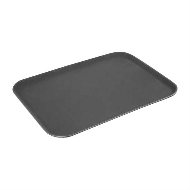 Olympia Kristallon Anti-Slip Fibreglass Rectangular Tray Black - 405x560mm