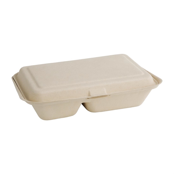 Fiesta Compostable Bagasse Food 2 Compartment Container Natural 253mm (200 Pack)