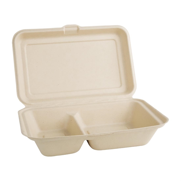 Fiesta Compostable Bagasse Food 2 Compartment Container Natural 253mm (200 Pack)
