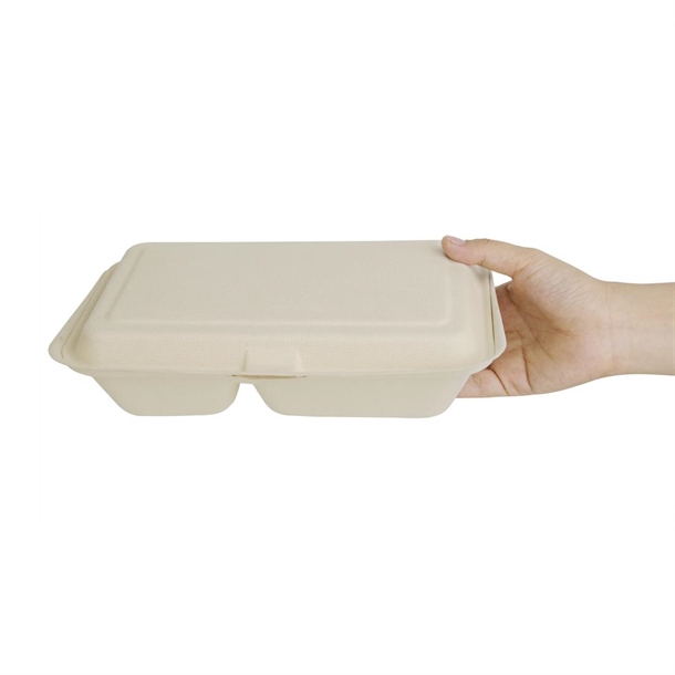 Fiesta Compostable Bagasse Food 2 Compartment Container Natural 253mm (200 Pack)