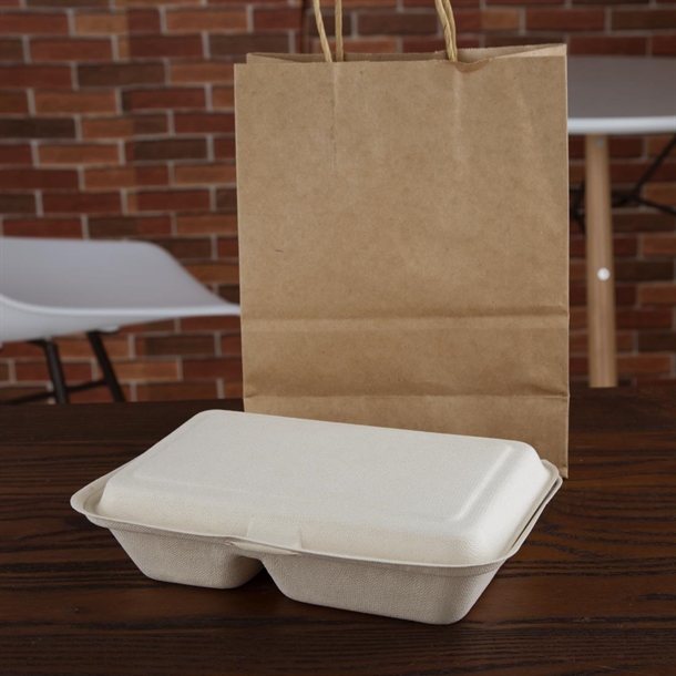 Fiesta Compostable Bagasse Food 2 Compartment Container Natural 253mm (200 Pack)