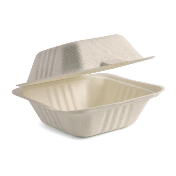 BioPak BioCane Clamshell Container White - 152x 152x 81mm (500 Pack)