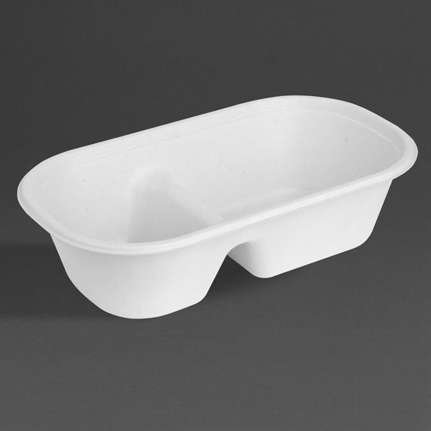 Fiesta Compostable Bagasse Oval 2-Compartment Container - 900ml (100 pack)