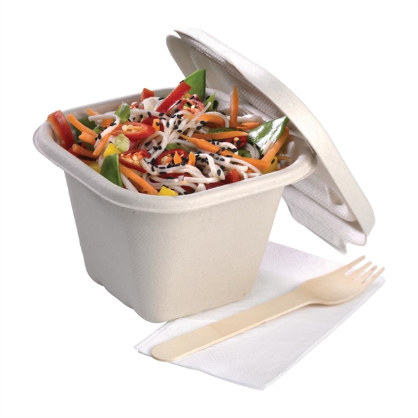 BioPak BioCane Natural Takeaway Square Bases - 630ml (Pack 600)