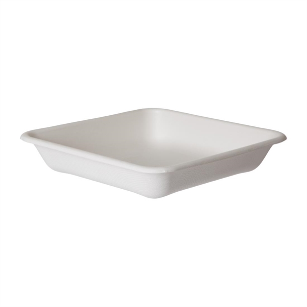 Detpak Sugarcane Square Container White - 194x194x42mm / 1065ml (200 Pack)