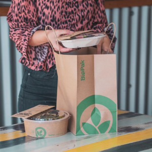 BioPak Kraft Paper Bags Jumbo Twist Handle (150 Pack)