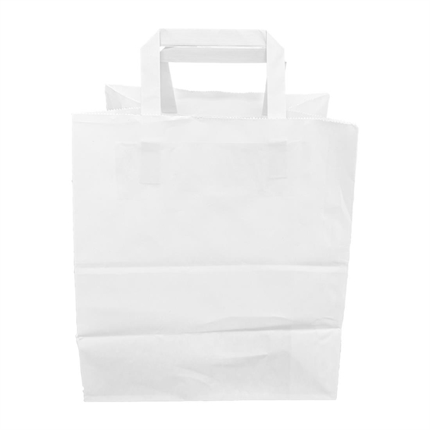 Fiesta Recyclable Flat Handle White Paper Bags Large (250 Pack)