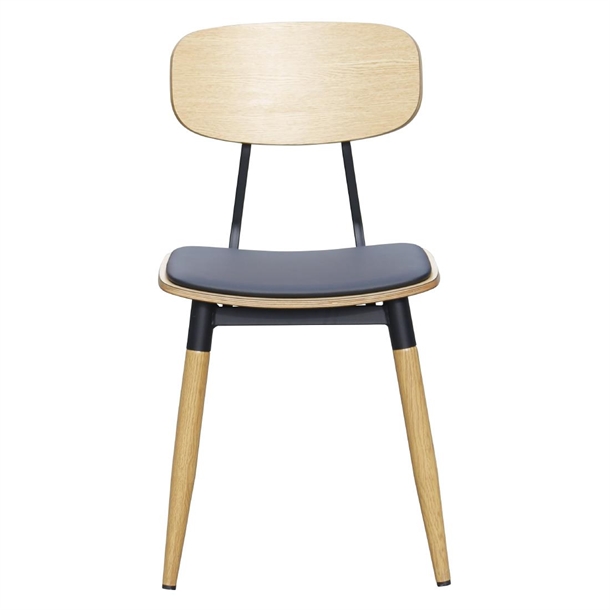 Durafurn Austin Chair Black PU Vinyl Seat & Natural Backrest (2 Pack)