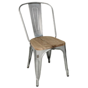 Bolero Bistro Side Chairs with Wooden Seat Pad Galvanised Steel (4 Pack)