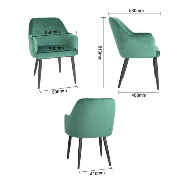Bolero Lia Velvet Chairs Dark Green (2 Pack)