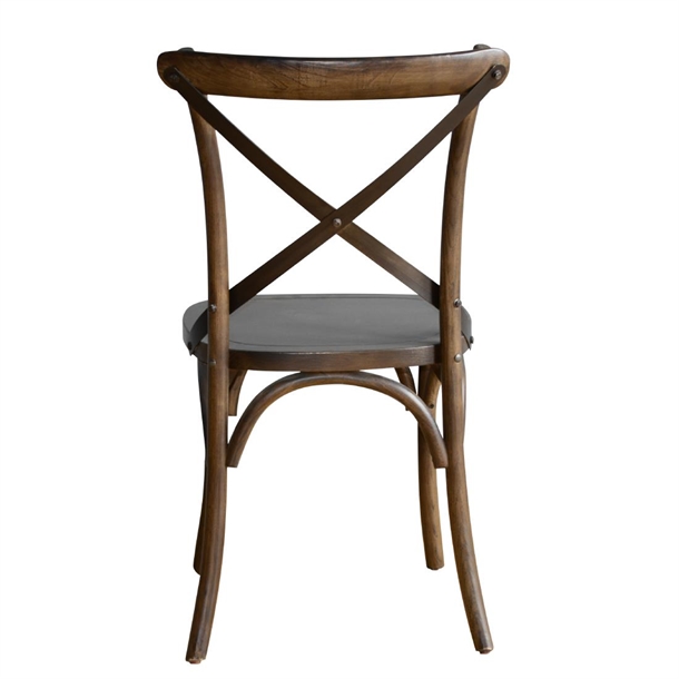 Bolero Wooden Dining Chair with Metal Cross Backrest Walnut Finish (2 Pack)