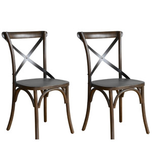 Bolero Wooden Dining Chair with Metal Cross Backrest Walnut Finish (2 Pack)