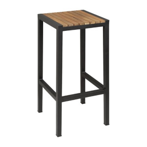 Bolero Black Steel & Acacia Wood Bar Stools (2 Pack)