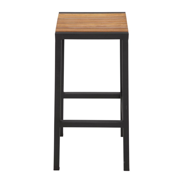 Bolero Black Steel & Acacia Wood Bar Stools (2 Pack)