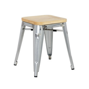 Bolero Bistro Metal Low Bar Stool with Wooden Seat Pad Steel (4 Pack)
