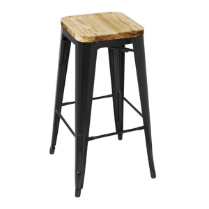 Bolero Bistro Metal High Bar Stool with Wooden Seat Pad Black (Pack of 4)