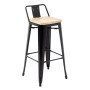 Bolero Bistro Metal High Bar Stool with Wooden Seat Pad and Back Rest Black (Pack of 4)