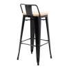 Bolero Bistro Metal High Bar Stool with Wooden Seat Pad and Back Rest Black (Pack of 4)