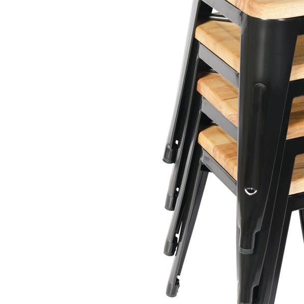 Bolero Bistro Metal Low Bar Stool with Wooden Seat Pad Black (Pack of 4)