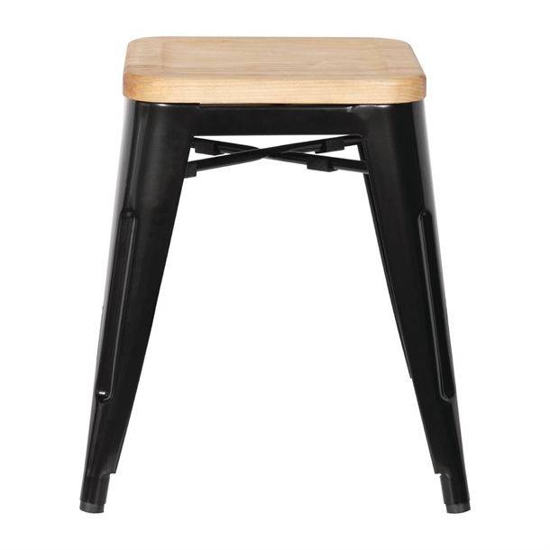 Bolero Bistro Metal Low Bar Stool with Wooden Seat Pad Black (Pack of 4)