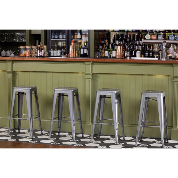 Bolero Bistro Metal High Bar Stool Gun Metal Grey (4 Pack)