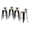 Bolero Bistro Metal High Bar Stool with Wooden Seat Pad and Back Rest Black (Pack of 4)