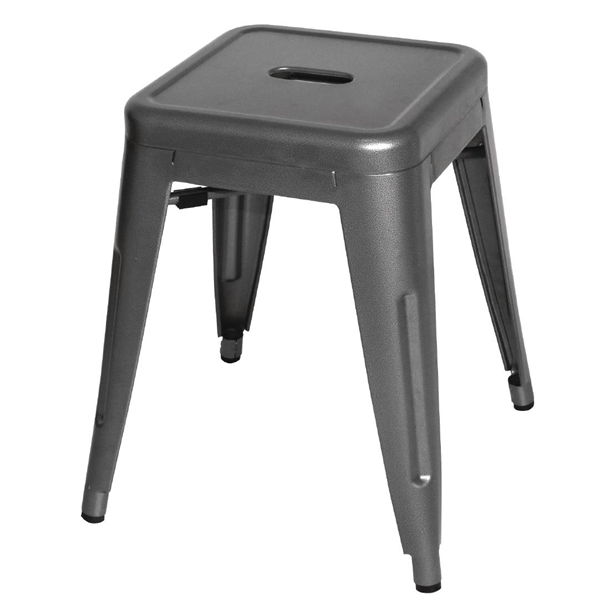 Bolero Bistro Metal Low Bar Stool Gun Metal Grey (Pack of 4)