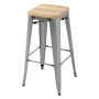 Bolero Bistro High Stools with Wooden Seat Pad Galvanised Steel (4 Pack)