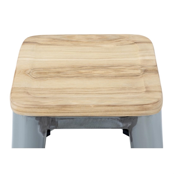 Bolero Bistro High Stools with Wooden Seat Pad Galvanised Steel (4 Pack)