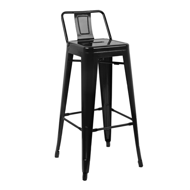 Bolero High Metal Bar Stools with Back Rests Black (4 Pack)