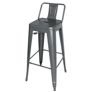Bolero High Metal Bar Stools with Back Rests Gun Metal Grey (4 Pack)