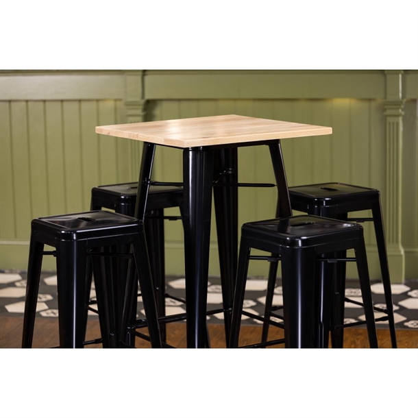 Bolero Bistro Metal Square Bar Table Black with Wooden Top 600mm
