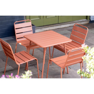 Bolero Terracotta Square Slatted Steel Table - 700mm