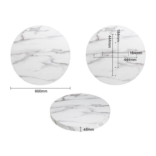 Bolero Pre-drilled Round Table Top Marble Effect 600mm