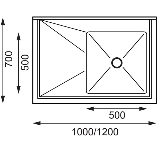 Vogue Single Bowl Sink L/H Drainer - 1200mm x700mm 90mm Drain