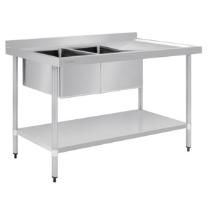 Vogue Double Bowl Sink R/H Drainer - 1500mm 90mm Drain