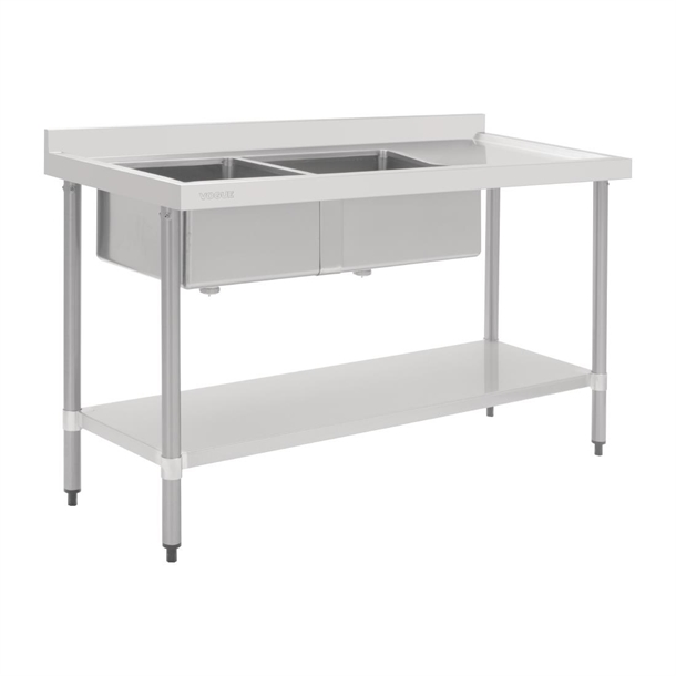 Vogue Double Bowl Sink R/H Drainer - 1800mm 90mm Drain