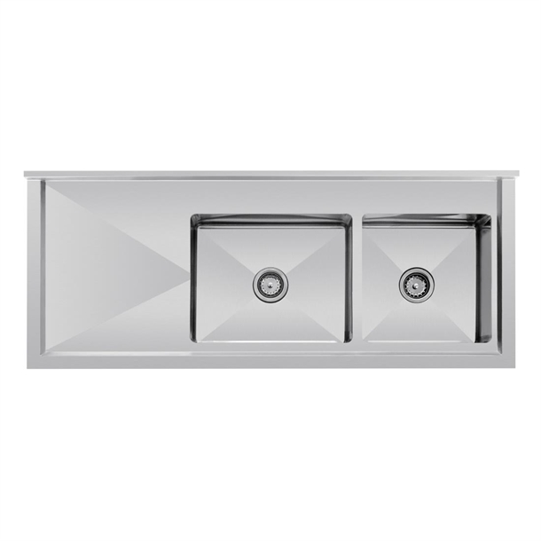 Vogue Double Bowl Sink L/H Drainer - 1500mm 90mm Drain