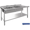 Vogue Double Bowl Sink R/H Drainer - 1800mm x 700mm 90mm Drain