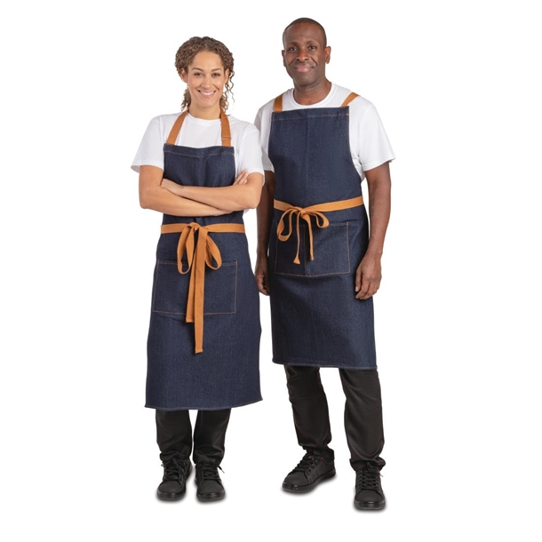 Southside Bib Apron Denim Blue with Tan Ties