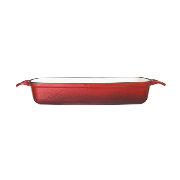 Vogue Red Rectangular Cast Iron Dish 1.8Ltr